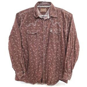 Cowboy Hardware Shirt Mens 2XL Brown Western Snap Front Long Sleeve‎ Cotton